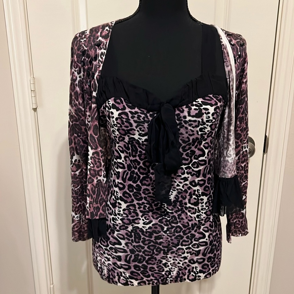 Vintage Bebe leopard print embellished twin set